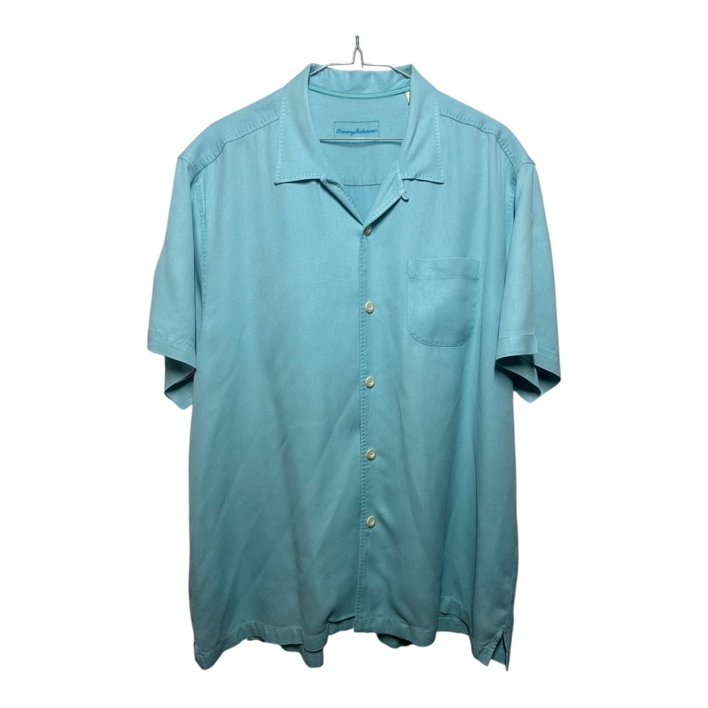 Tommy Bahama Blue Button Down Shirt Mens Large Short Sleeve Casual